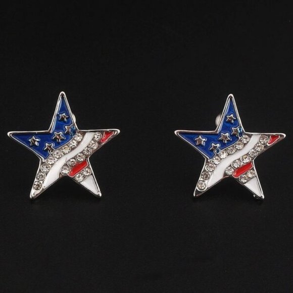 Star Shape American Flag Stud Earrings - Picture 9 of 10